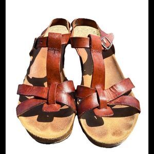 Lola Sabbia Eric Michael Brown Leather  Cork Wedge Sandals Womens EU 38 US 7-7.5
